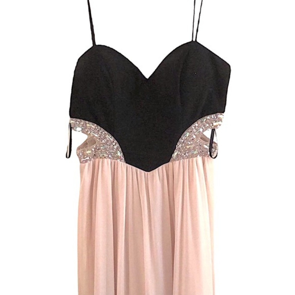 Blondie Nites Long Formal Rhinestone Cutout Prom Dress